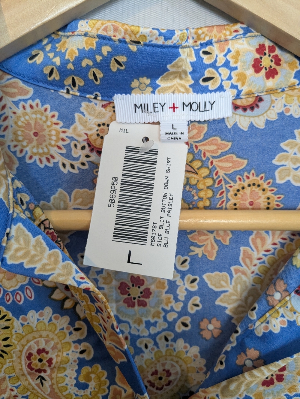 NWT Miley + Molly | Blue Paisley Silky Blouse | Boho | L - Picture 3 of 7